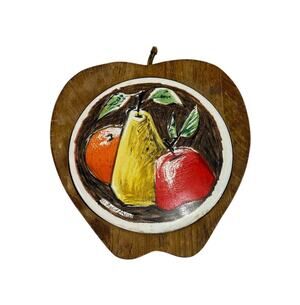 Trivet Vintage Fred Press Apple Wood Ceramic Tile Fruit MCM